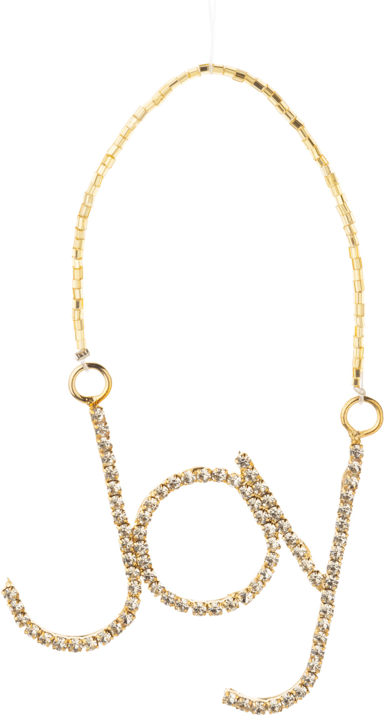Gold JOY Ornament in Clear Rhinestones
