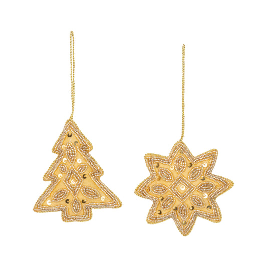 Assorted Pale Gold Satin Tree & Star Ornament