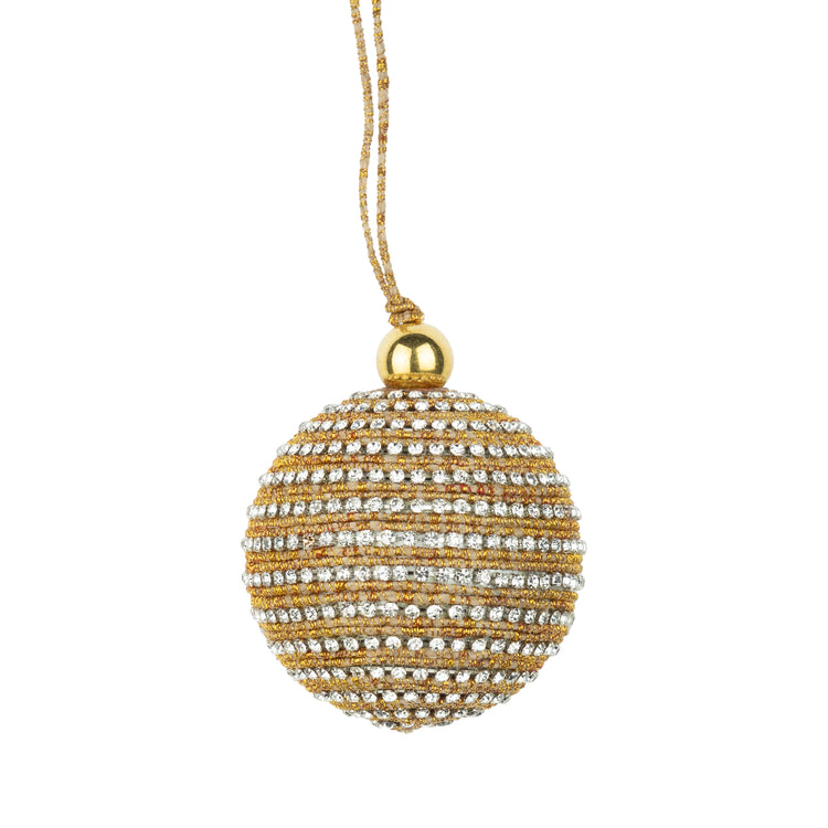 Gold Cord & Clear Glass Jewel Ball Ornament, Small