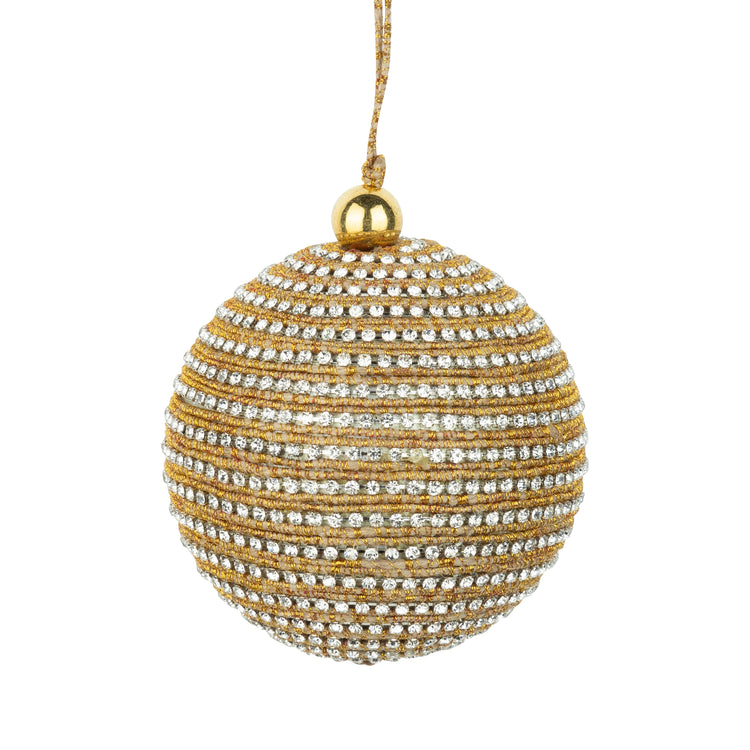 Gold Cord & Clear Glass Jewel Ball Ornament, Large
