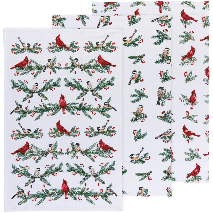 Set of 3 Birds & Boughs Floursack Dishtowels