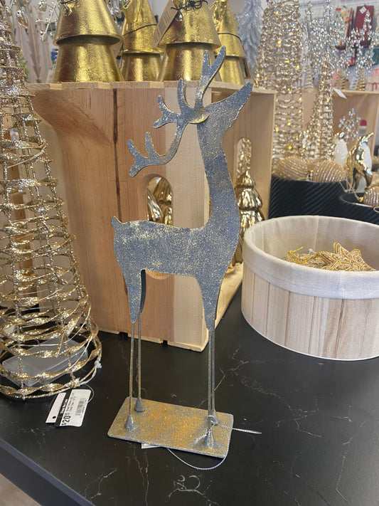 Metal Reindeer Table Piece, Verdigris with Gold Finish
