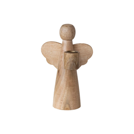 Mango Wood Angel Taper Holder, Natural (2 Sizes)