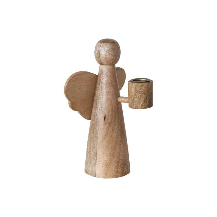 Mango Wood Angel Taper Holder, Natural (2 Sizes)