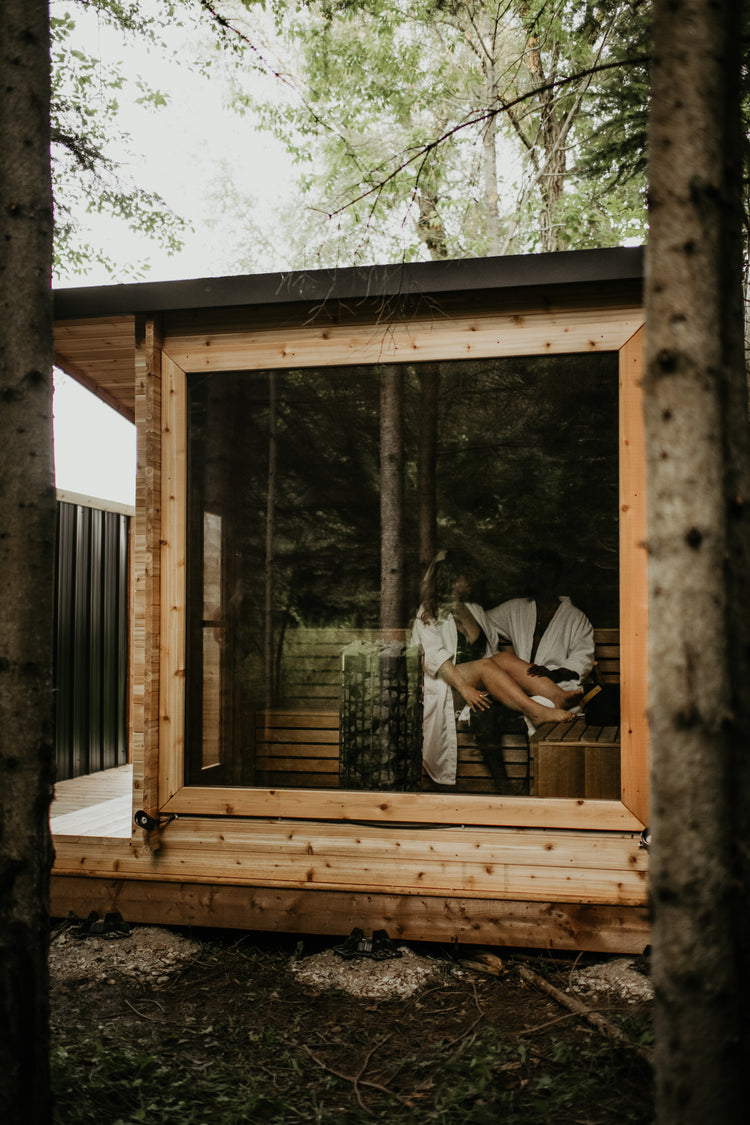 8' Red Cedar Modern Panoramic Sauna With 2' Porch