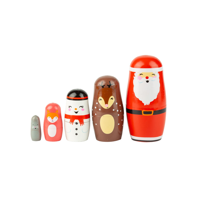 Printed Wood Nested Santa Doll Decorations