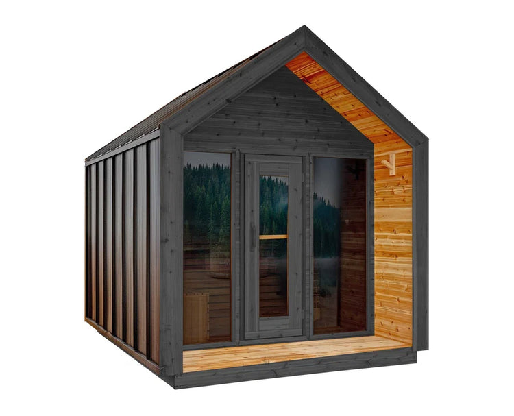 8' Red Cedar Modern Cabin Sauna With 2' Porch