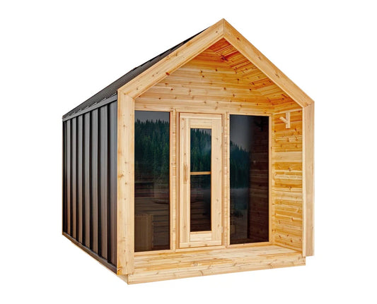 8' Red Cedar Modern Cabin Sauna With 2' Porch