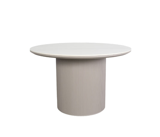 Roman 48" Round Dining Table, Carrara White/Linen