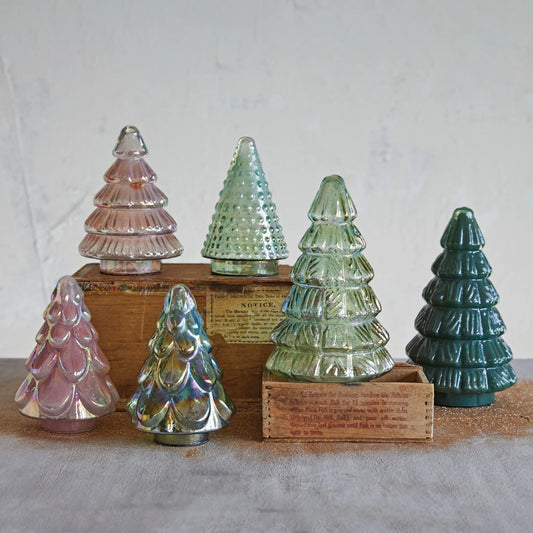 Assorted Embossed Mercury Glass Tree, Iridescent Finish