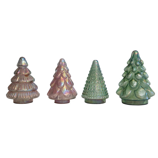 Assorted Embossed Mercury Glass Tree, Iridescent Finish