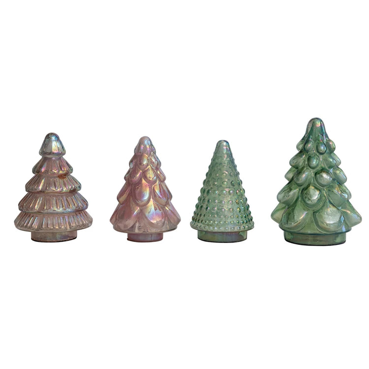 Assorted Embossed Mercury Glass Tree, Iridescent Finish