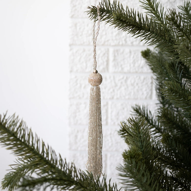 Silver Glass Bead Tassel Ornament