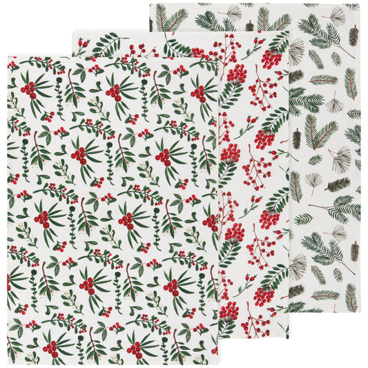 Set of 3 Winterberry Baker's Floursack Dishtowels