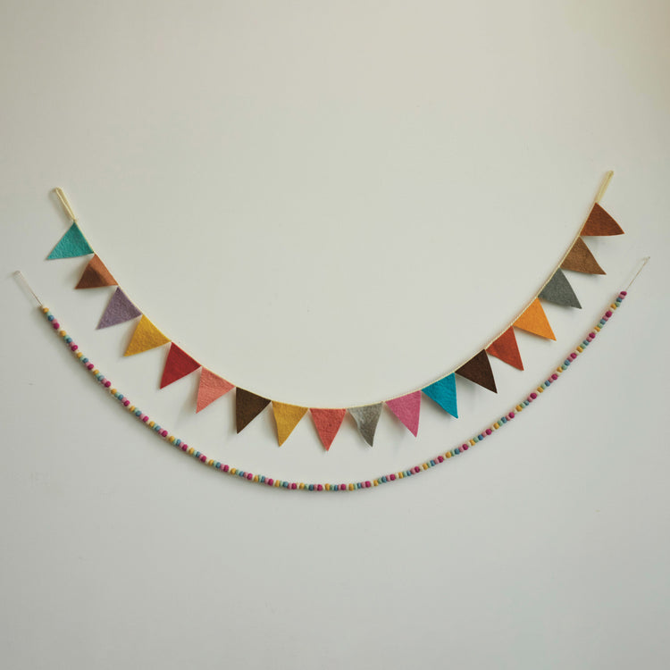 Handmade Wool Felt Ball Garland, Multi Colour