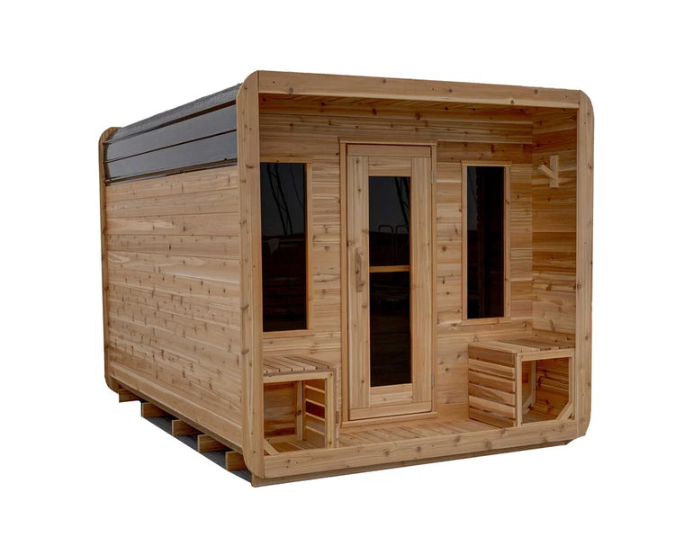 8' Red Cedar Cube Sauna With 2' Porch