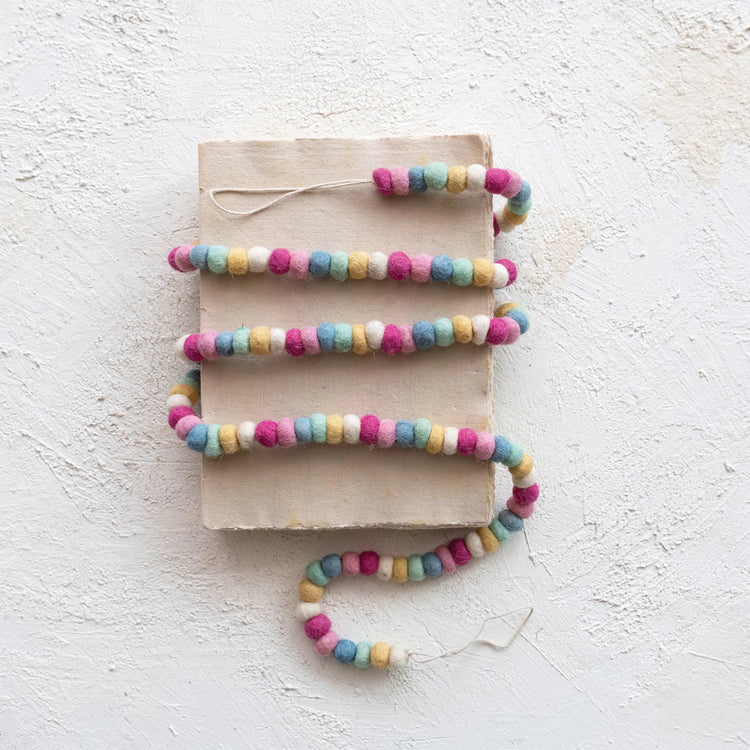 Handmade Wool Felt Ball Garland, Multi Colour