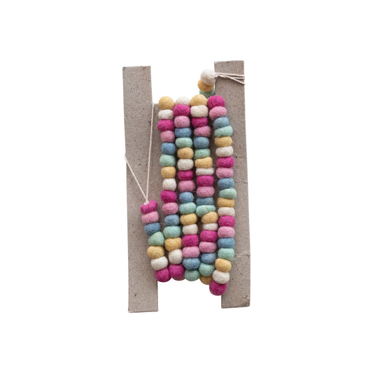 Handmade Wool Felt Ball Garland, Multi Colour