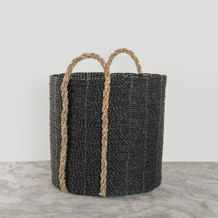 Medium Handled Seagrass Basket, Natural/Black