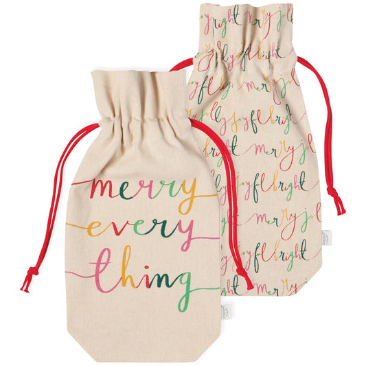 Set of 2 Merry Everything Christmas Wine Bags