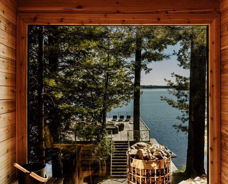 8' Red Cedar Modern Panoramic Sauna With 2' Porch