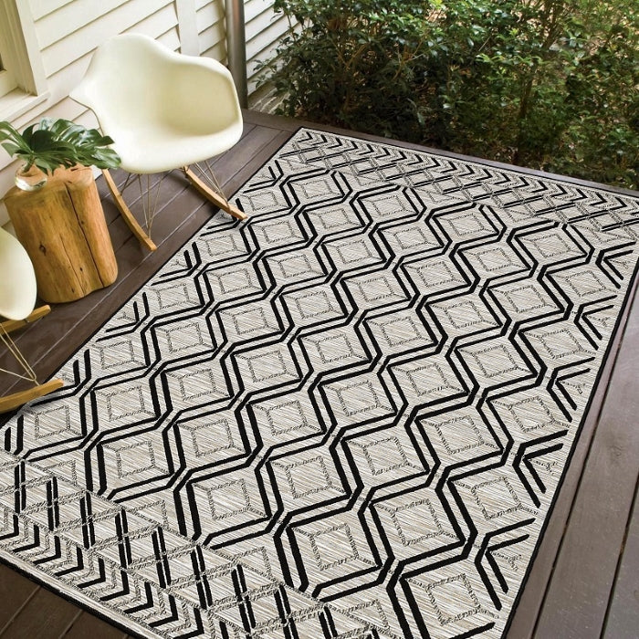 5 X 7 Odessa Grey/Black Indoor/Outdoor Rug