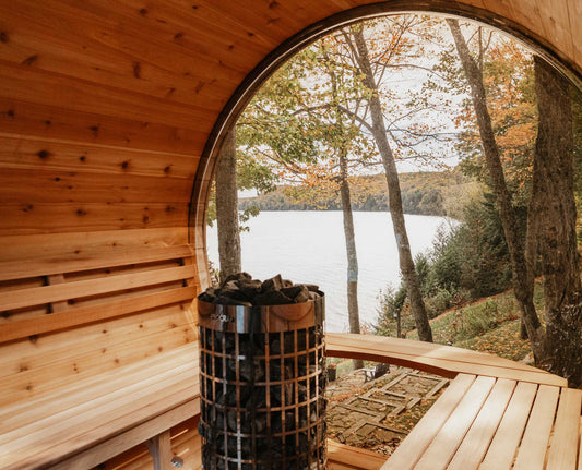 8' Red Cedar Panoramic Barrel Sauna With 2' Porch