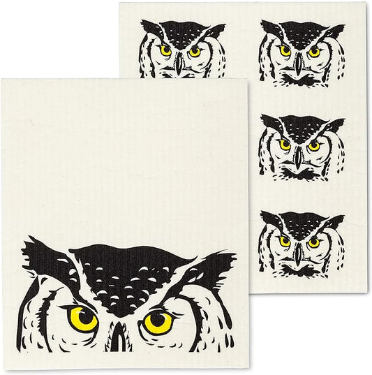 Set of 2 Peeking Owl Swedish Sponge Cloths