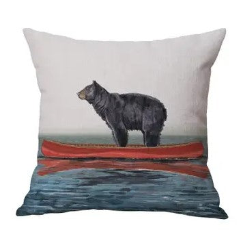 18"x18" Bear In Canoe Decorative Pillow, Indoor/Outdoor