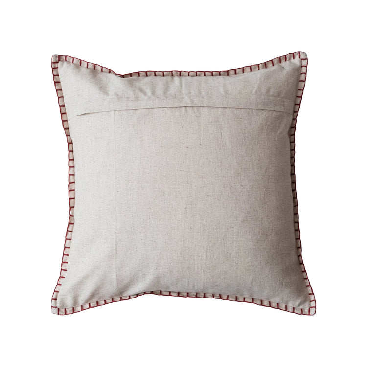 18" Square Cotton & Linen Red Embroidered Pillow w/ Metallic Gold Thread