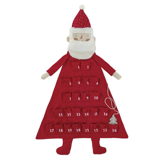 Fabric Santa Advent Calendar W/ 24 Pockets & Tree