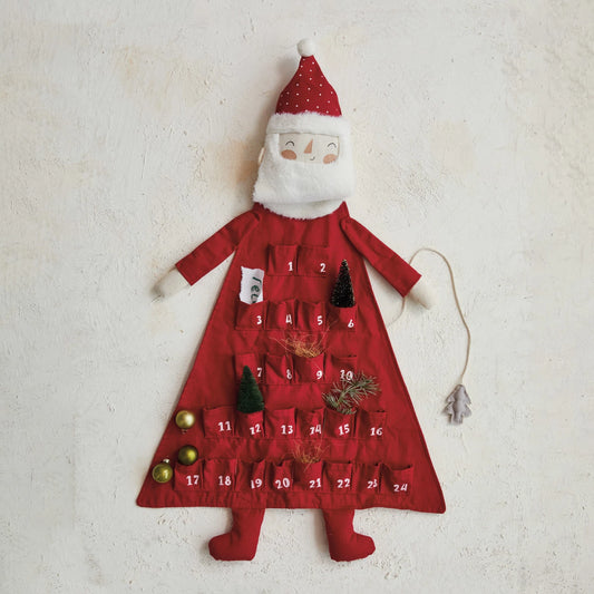 Fabric Santa Advent Calendar W/ 24 Pockets & Tree