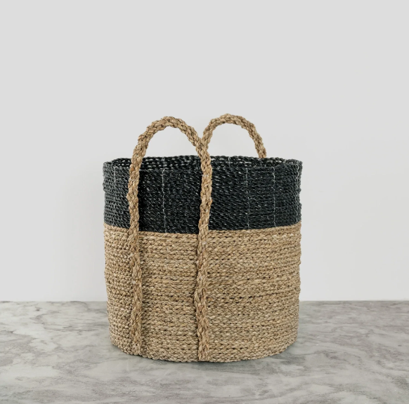 Small Handled Seagrass Basket, Natural/Black