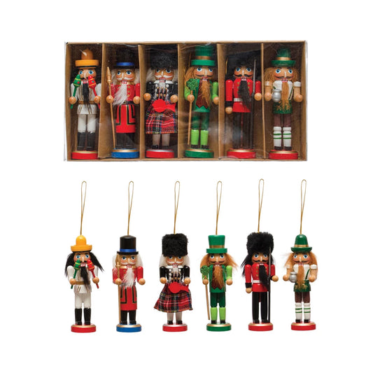 Set of 6 Pine Wood Nutcracker Ornaments