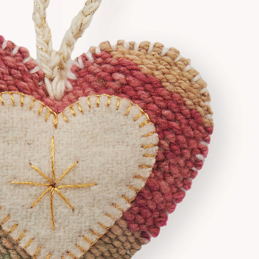 Vintage Hand Embroidered Ornament, Heart